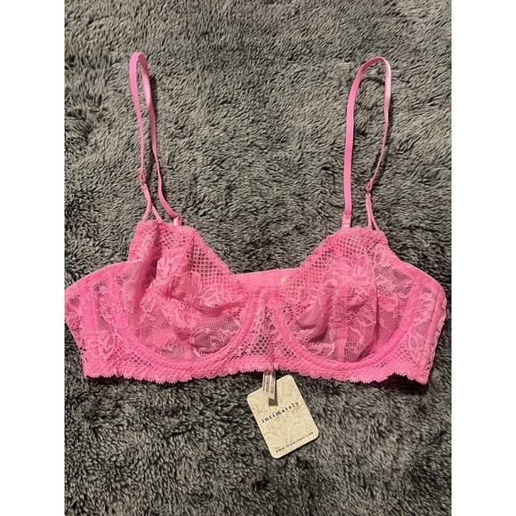 NWT Free People Intimately Pink Lace Underwire Unpadded Balconette Bra Size 34A - Picture 1 of 5